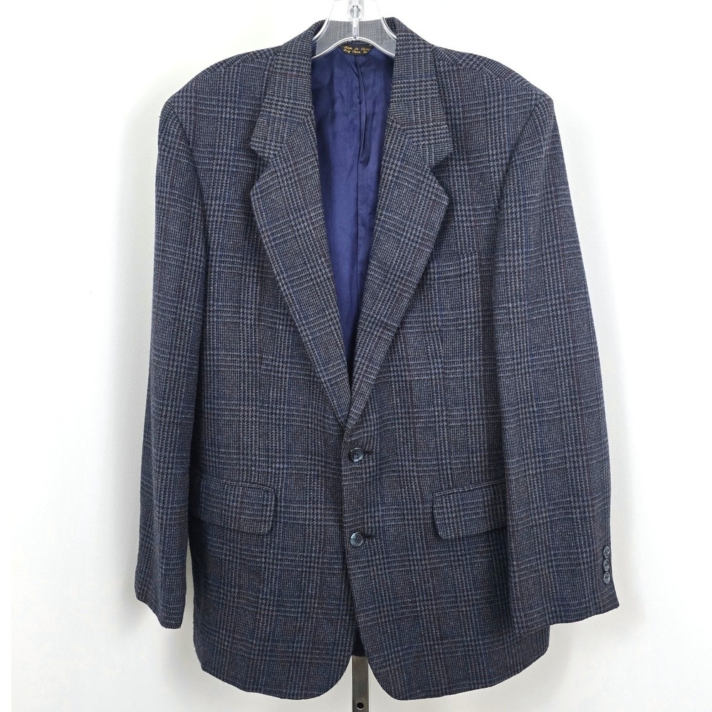 Vintage Towncraft Wool Blend Plaid Single Breast‎ Blazer Sport Coat Blue 42L
